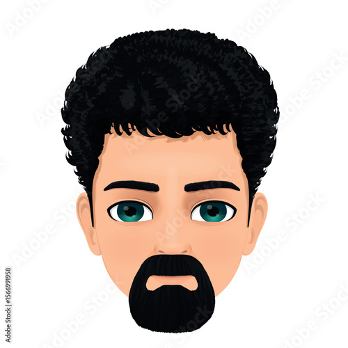 man face with curly hair and a goatee
