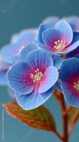 Close-Up of Beautiful Blue and Pink Hydrangea Petals in Macro Detail
