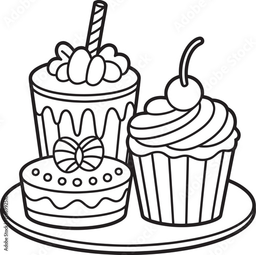  Cupcakes, sweets, and desserts in a fun, delicious vector illustration for food-themed designs.