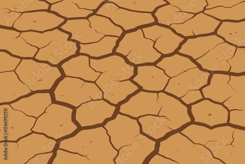 Cracked dry earth texture vector background. Drought concept, arid desert soil. Global warming and climate change symbol. Barren land due to dehydration, hot summer backdrop.