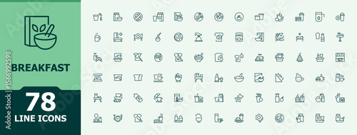 Breakfast line icon set. minimal vector illustration. Pictograms of drink, croissant, tea, food and more. Pixel perfect. Editable vector.