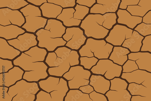 Dry cracked earth seamless pattern. Arid desert ground texture background. Concept of drought, global warming, climate change. Barren soil or mud vector illustration for wallpaper.