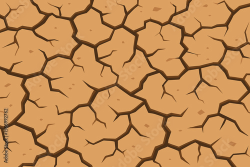Cracked dry earth desert texture background. Seamless vector cartoon illustration for drought, global warming, climate change, parched landscape.