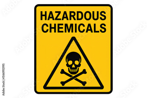 Bold Yellow Hazardous Chemicals Warning Sign with Skull Symbol for Safety Alerts Isolated on PNG Background.