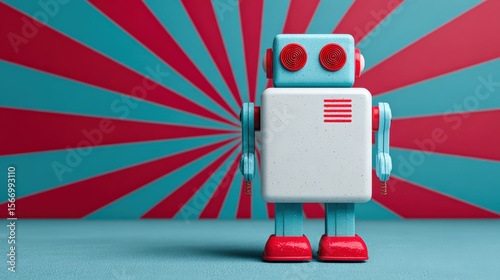 Colorful Red Toy Robot Machine in Plastic for Animation Projects