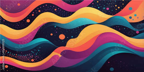 Abstract colorful background with vibrant wave patterns, a rainbow of color and light in a flowing curve design, perfect for a web banner or wallpaper