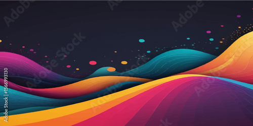 Abstract colorful background with flowing wave lines, vector design illustration