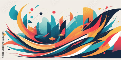 Abstract fiery rainbow swirl vector design for a vibrant summer party backdrop