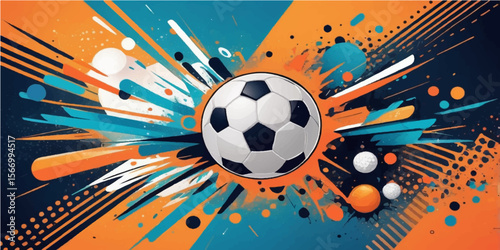 Abstract grunge background with a fiery soccer ball, symbolizing the intense spirit of the sport and the competitive game