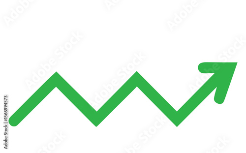 Green Upward Trending Zigzag Arrow, Symbolizing Business Growth, Market Recovery, and Financial Success