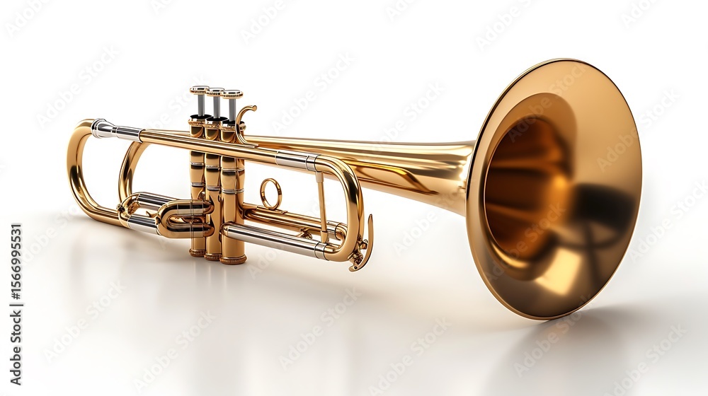 Obraz premium Wind instrument brass trumpet side profile high resolution picture