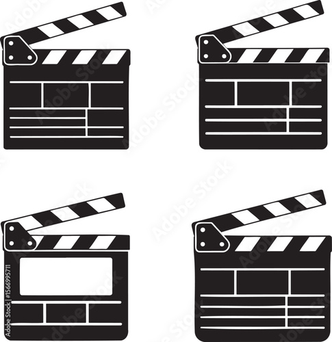 Film Clapperboard silhouette set vector illustration isolated On Transparent Background