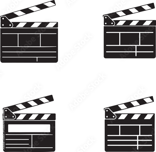 Film Clapperboard silhouette set vector illustration isolated On Transparent Background