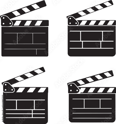Film Clapperboard silhouette set vector illustration isolated On Transparent Background