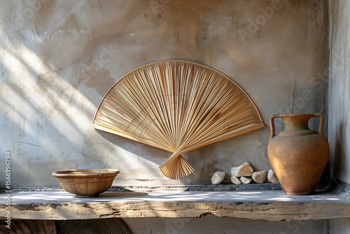 Woven leaf fan placed for decor high resolution picture