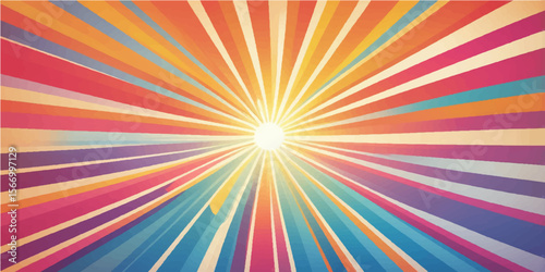 Colorful abstract background with bright rays and sunburst pattern