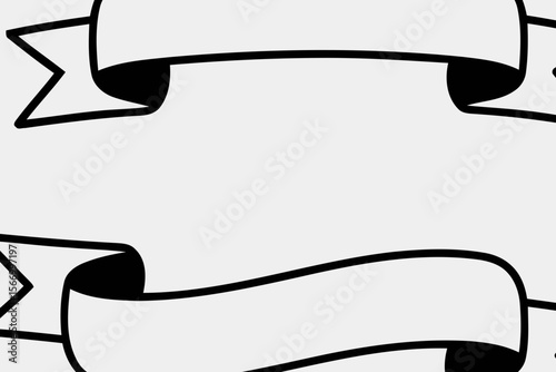 Collection of twelve stylized banners in black and white with varying shapes and orientations present