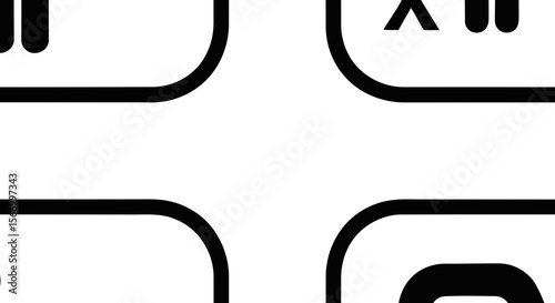 Collection of eight black and white restroom and bathroom related symbols in square rounded boxes design