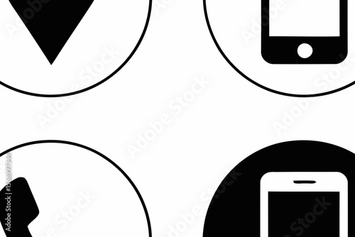 Illustration of contact information icons arranged in a grid pattern with circles and black fill