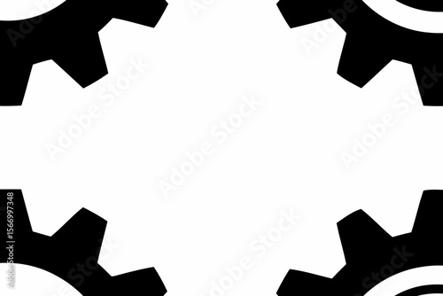 Illustration of eight black gear icons with varying center designs arranged horizontally row wise