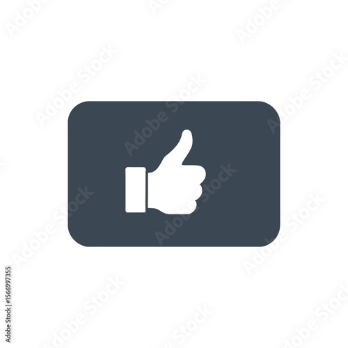 Simple white thumbs up icon on a dark blue rounded rectangle background