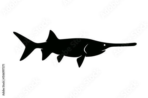 Design a black silhouette of a American Paddlefish white background clean vector shape