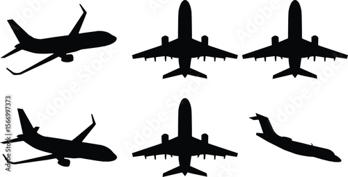 Black Airplane Silhouettes – Vector Aircraft Illustration