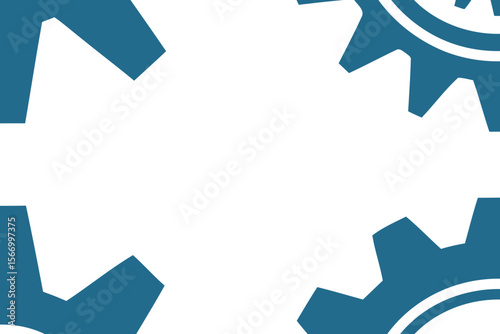 Collection of eight blue gear icons with varying designs isolated on a white background view from above
