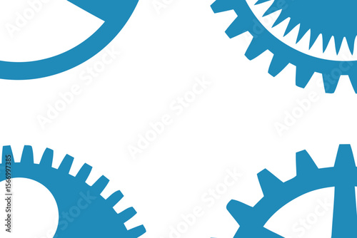 Collection of eight blue gear icons with varying designs and tooth configurations on white background