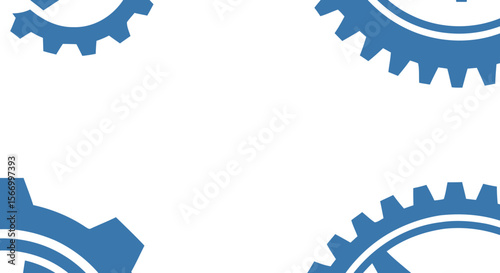 Illustration of eight blue gear icons with varying internal designs on a white background design element