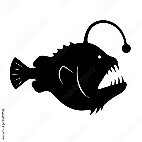 Design a black silhouette of a Anglerfish white background clean vector shape