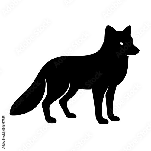 Design a black silhouette of a Arctic Fox white background clean vector shape