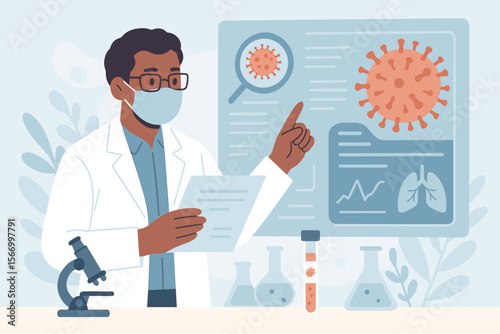Medical scientist analyzing Monkeypox virus research and laboratory test results, infectious disease diagnosis, outbreak prevention, epidemiology, virology, healthcare innovation concept
