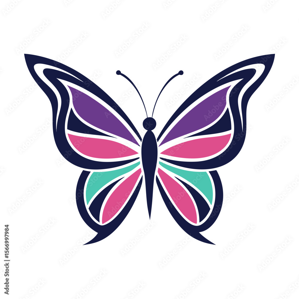Obraz premium Logo with a multicolored butterfly, vector illustration.