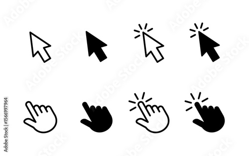 Mouse cursor click. Computer mouse click cursor icon set
