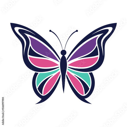 Logo with a multicolored butterfly, vector illustration.