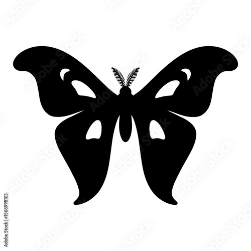 Design a black silhouette of a Atlas Moth white background clean vector shape