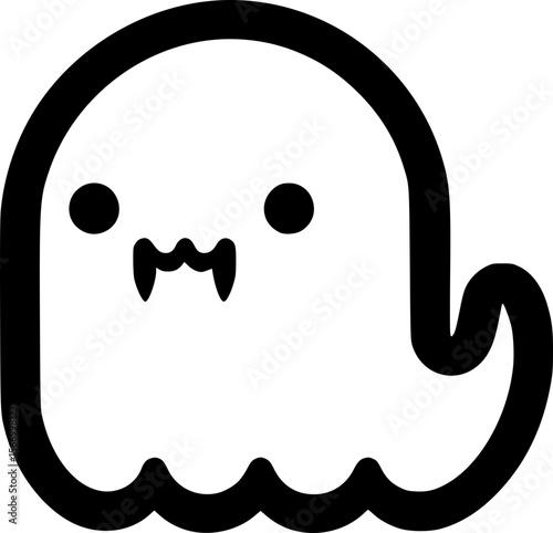 Ghost cat silhouette with tiny fangs, cute horror vibe, meme vector
