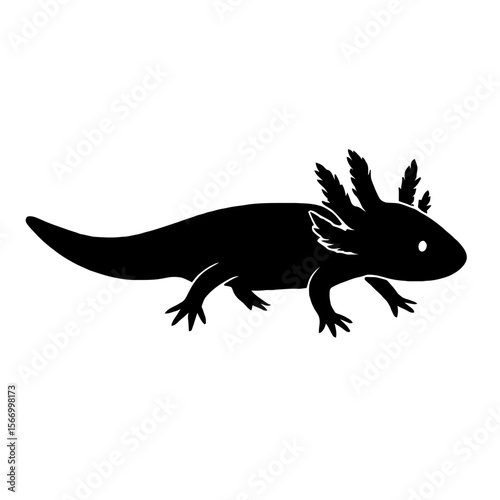 Design a black silhouette of a Axolotl white background clean vector shape