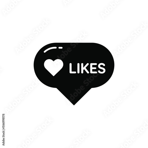 Black and white social media likes notification icon; simple, modern design; positive, engaging mood.