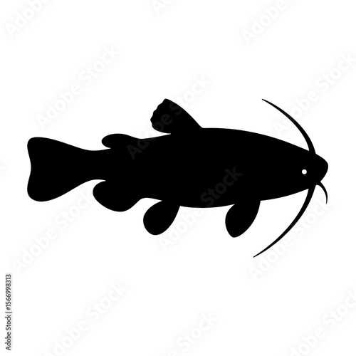 Design a black silhouette of a Banjo Catfish white background clean vector shape