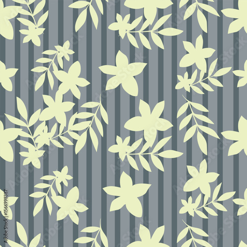 Modern and bold vector seamless pattern with large scale pink flowers on dark blue background. Hand-drawn in doodle style. Textile, background, packaging.
