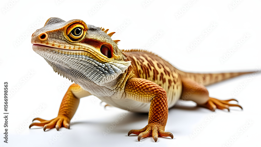 Obraz premium Realistic photograph of full body bearded dragon with textured scales and vibrant orange and brown colors on white background
