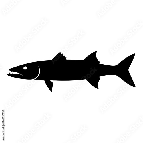 Design a black silhouette of a Barracuda white background clean vector shape