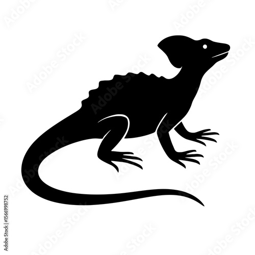 Design a black silhouette of a Basilisk Lizard white background clean vector shape