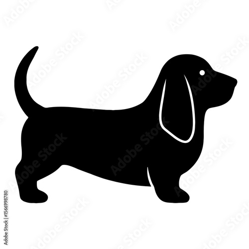 Design a black silhouette of a Basset Hound white background clean vector shape
