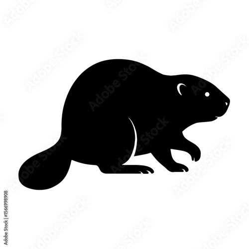 Design a black silhouette of a Beaver white background clean vector shape