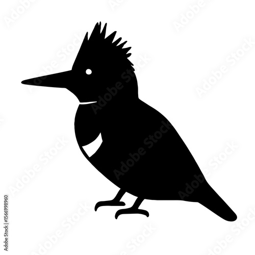 Design a black silhouette of a Belted Kingfisher white background clean vector shape