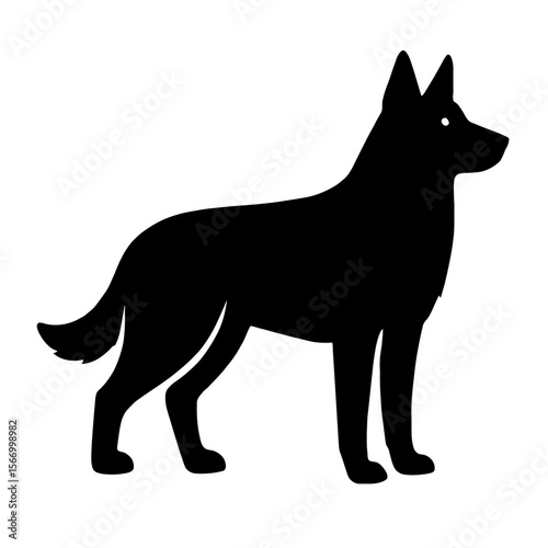 Design a black silhouette of a Berger Blanc Suisse white background clean vector shape