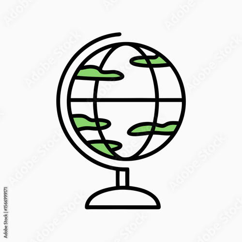 Globe Icon with Green Landmasses for Environmental Awareness, Educational Resources, Travel Blogs, and Global Studies Websites  